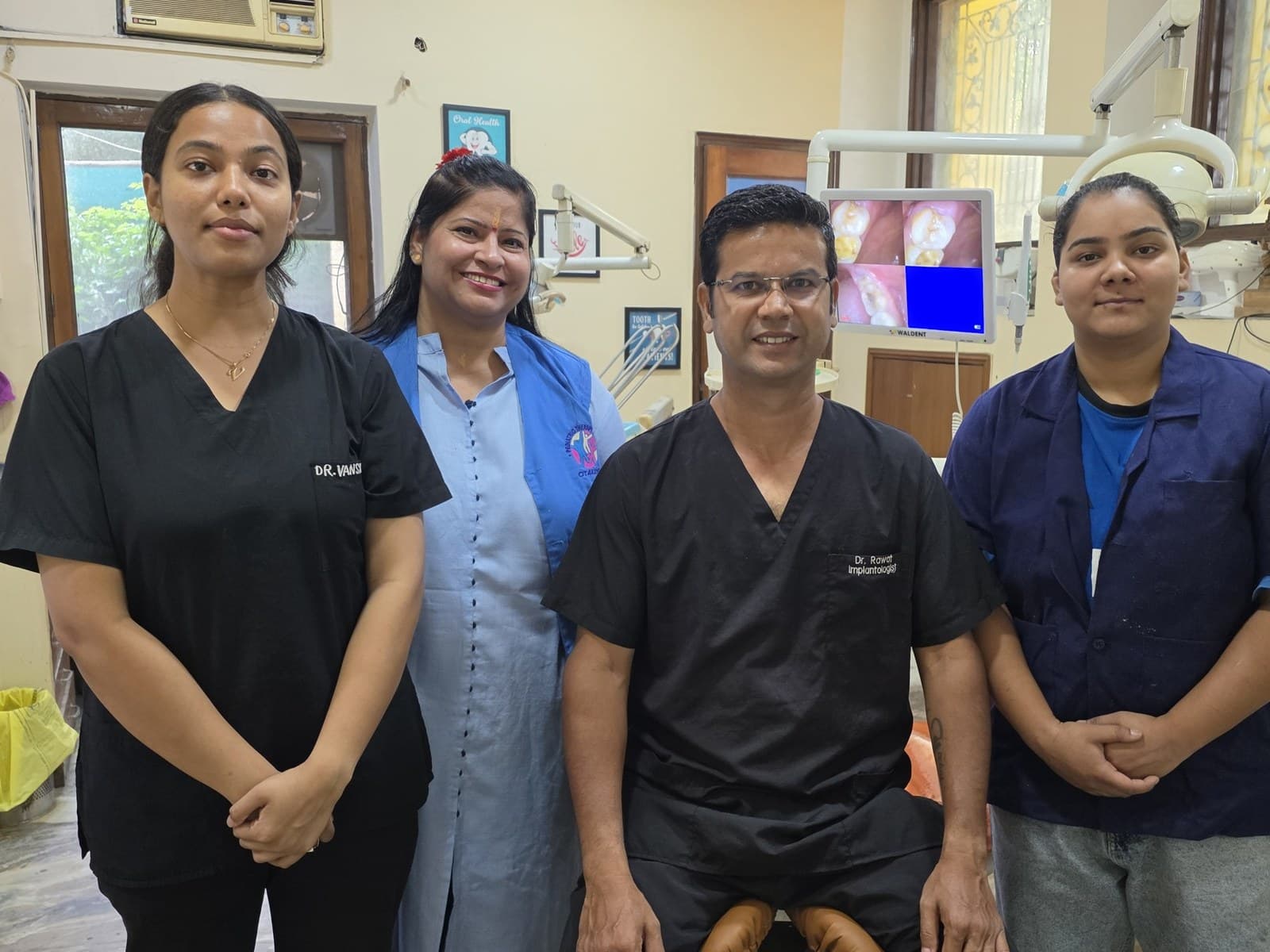 The Health Factor team in the treatment room: Dr. Vanshikha, Poonam, Dr. Bhupendra Singh Rawat and Parul